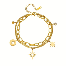 Bracelet Étoile - Dorée et Strass -Acier inoxydable