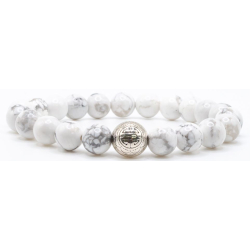 BRACELET PIERRES NATURELLES et ARGENT - KIREI PARIS BIJOUX - LONG LIFE et HOWLITE BLANCHE 8mm