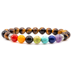 BRACELET PIERRES NATURELLES 7 CHAKRAS et OEIL DE TIGRE 8mm - KIREI PARIS BIJOUX